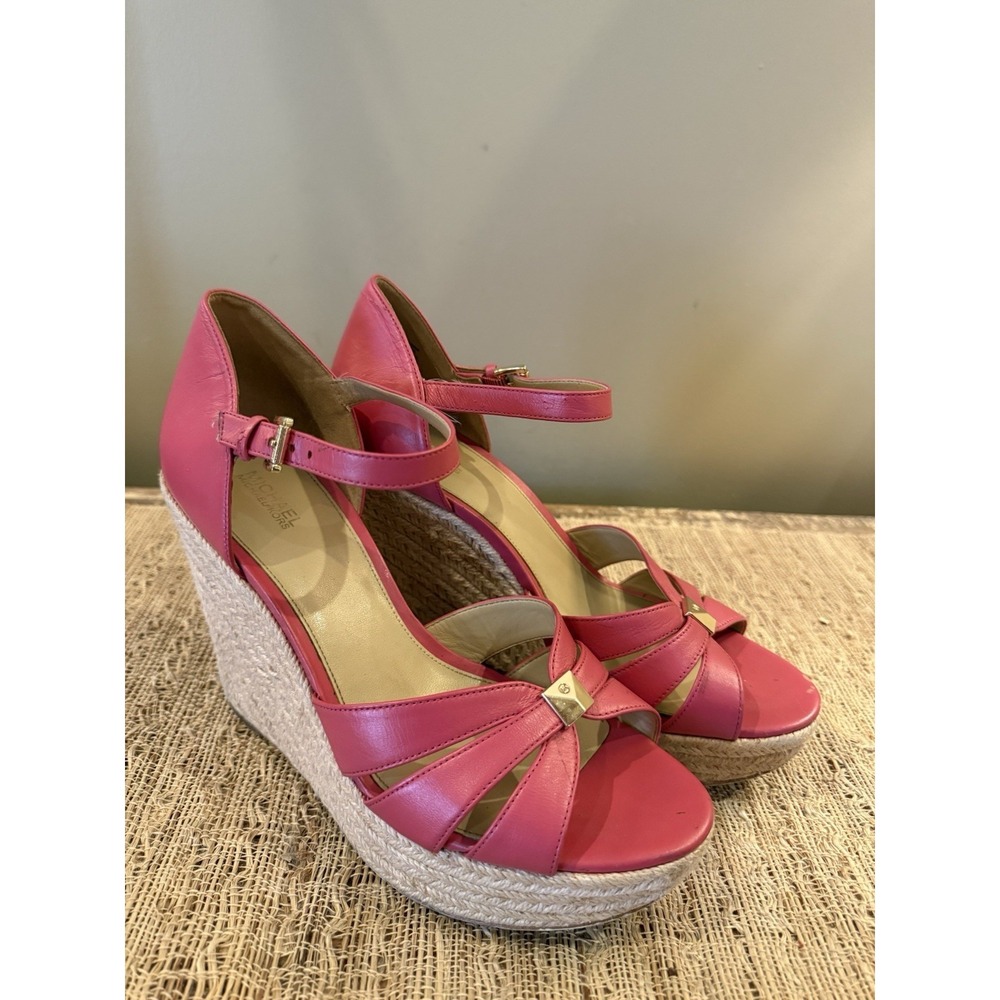 Michael Kors Heels Womens‎ 10M Flora Strappy Wedge Espadrille Coral Pink - Picture 4 of 13